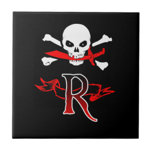 Jolly Roger R Monogram Initial Tile