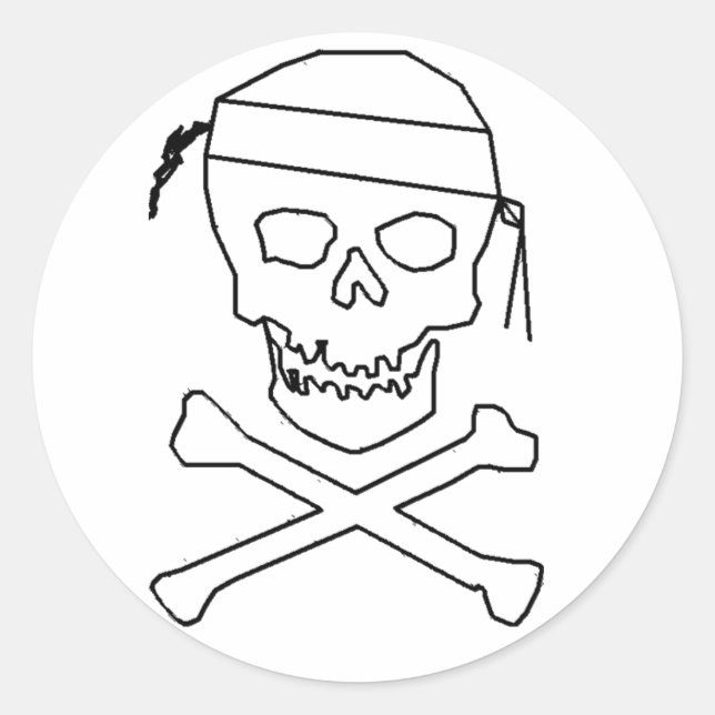Jolly Roger Round Black on Transparent Sticker (Front)
