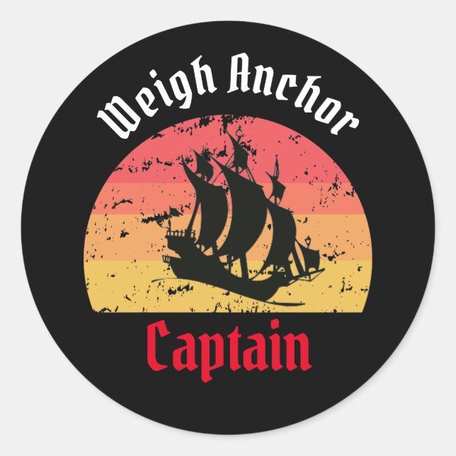 Jolly Roger Ship Sunset  Classic Round Sticker (Front)