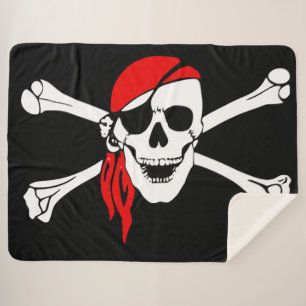 JOLLY ROGER SKULL and CROSS BONES Sherpa Blanket