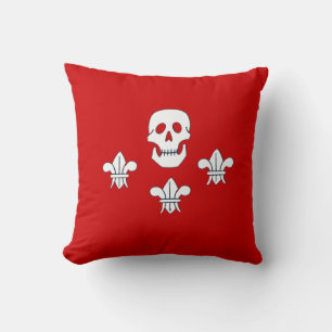 JOLLY ROGER SKULL AND FLEUR DE LISE FLAG, CUSHION