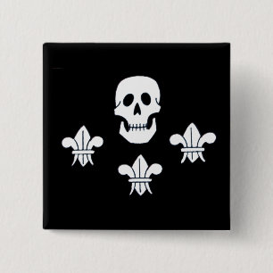JOLLY ROGER SKULL AND THREE LILIES FLAG 15 CM SQUARE BADGE