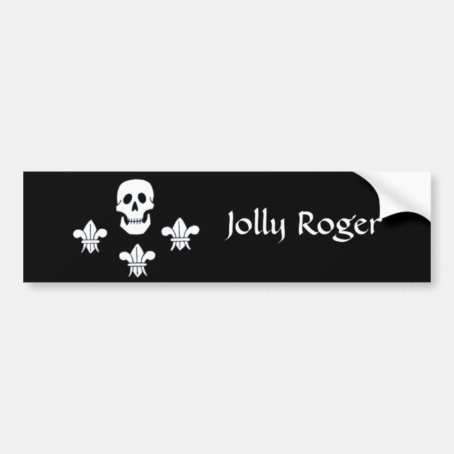 JOLLY ROGER SKULL AND THREE LILIES FLAG BUMPER STICKER (Front)