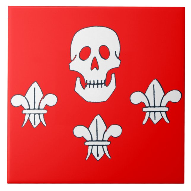 JOLLY ROGER SKULL AND THREE LILIES FLAG CERAMIC TILE (Front)