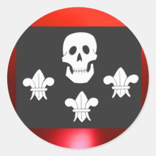 JOLLY ROGER SKULL AND THREE LILIES FLAG CLASSIC ROUND STICKER