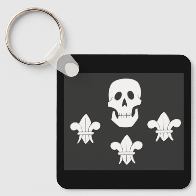 JOLLY ROGER SKULL AND THREE LILIES FLAG KEY RING (Front)