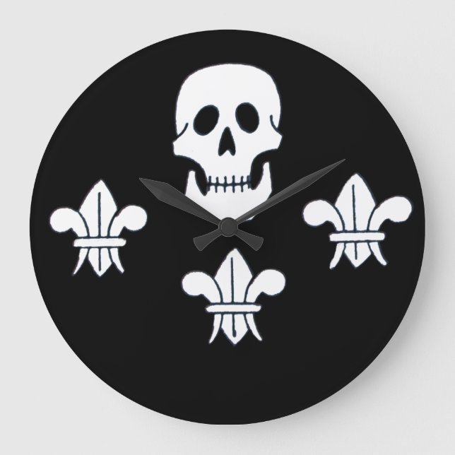 JOLLY ROGER SKULL AND THREE LILIES FLAG LARGE CLOCK (Front)
