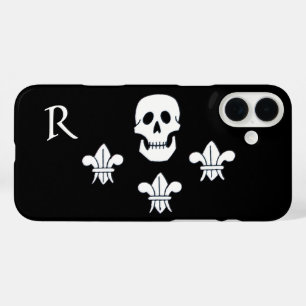 JOLLY ROGER SKULL AND THREE LILIES FLAG MONOGRAM iPhone 16 PLUS CASE