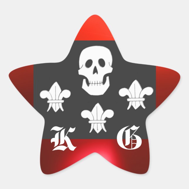 JOLLY ROGER SKULL AND THREE LILIES FLAG MONOGRAM STAR STICKER (Front)