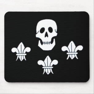 JOLLY ROGER SKULL AND THREE LILIES FLAG MOUSE PAD