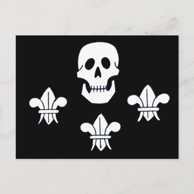 JOLLY ROGER SKULL AND THREE LILIES FLAG POSTCARD (Front)