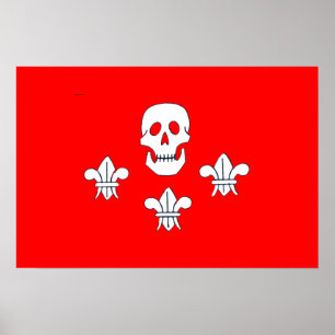 JOLLY ROGER SKULL AND THREE LILIES FLAG POSTER