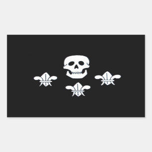 JOLLY ROGER SKULL AND THREE LILIES FLAG RECTANGULAR STICKER