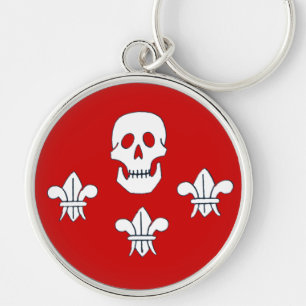 JOLLY ROGER SKULL AND THREE LILIES FLAG,Red Key Ring
