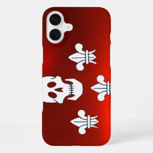 JOLLY ROGER SKULL AND THREE LILIES FLAG Red White iPhone Case