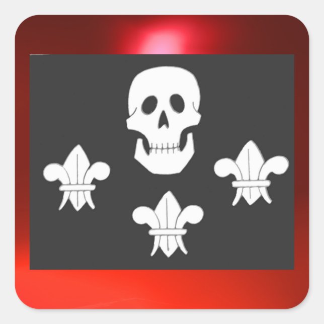 JOLLY ROGER SKULL AND THREE LILIES FLAG SQUARE STICKER (Front)