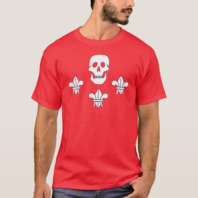 JOLLY ROGER SKULL AND THREE LILIES FLAG T-Shirt (Front)