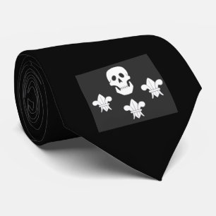 JOLLY ROGER SKULL AND THREE LILIES FLAG TIE
