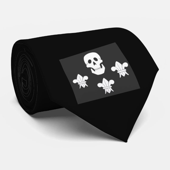JOLLY ROGER SKULL AND THREE LILIES FLAG TIE (Rolled)