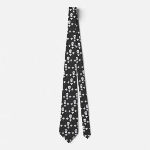JOLLY ROGER SKULL AND THREE LILIES FLAG TIE