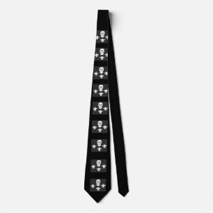 JOLLY ROGER SKULL AND THREE LILIES FLAG TIE
