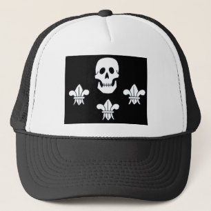 JOLLY ROGER SKULL AND THREE LILIES FLAG TRUCKER HAT
