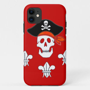 JOLLY ROGER SKULL, PIRATE HAT AND THREE LILIES iPhone 11 CASE