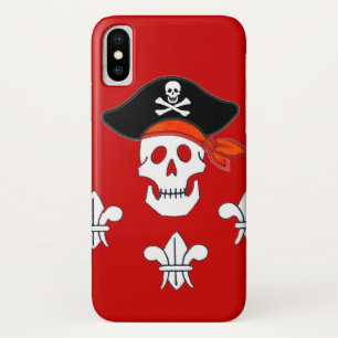 JOLLY ROGER SKULL, PIRATE HAT AND THREE LILIES iPhone X CASE