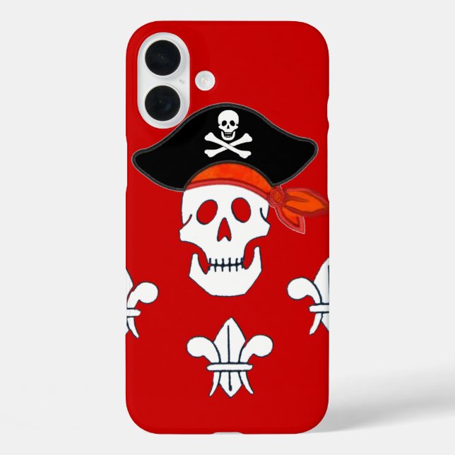 JOLLY ROGER SKULL, PIRATE HAT  AND THREE LILIES Case-Mate iPhone CASE (Back)