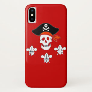 JOLLY ROGER SKULL, PIRATE HAT AND THREE LILIES iPhone X CASE