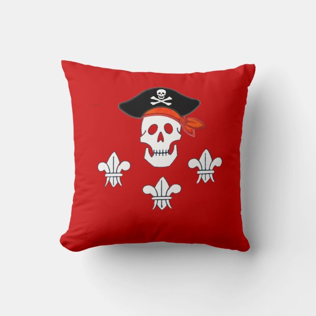 JOLLY ROGER SKULL, PIRATE HAT  AND THREE LILIES CUSHION (Front)