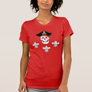 JOLLY ROGER SKULL, PIRATE HAT  AND THREE LILIES T-Shirt