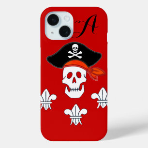 JOLLY ROGER SKULL,PIRATE HAT,THREE LILIES MONOGRAM iPhone 15 CASE