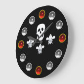 JOLLY ROGER SKULL THREE LILIES FLAG Red White Gems Large Clock (Angle)