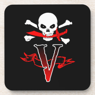 Jolly Roger V Monogram Initial Coaster