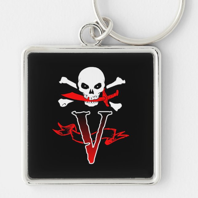 Jolly Roger V Monogram Initial Key Ring (Front)