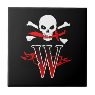 Jolly Roger W Monogram Initial Ceramic Tile