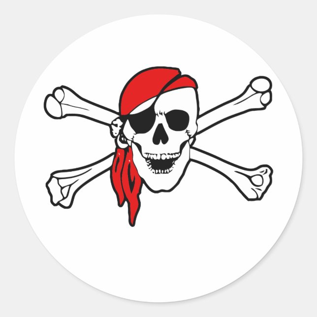 Jolly roger with red bandanna classic round sticker (Front)