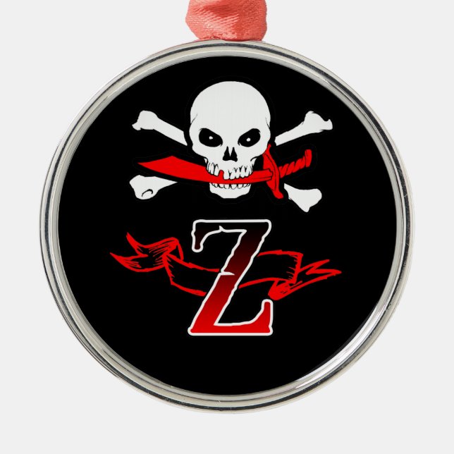 Jolly Roger Z Monogram Initial Metal Ornament (Front)