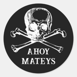 Jolly Rogers. Black Halloween Pirate. Ahoy mateys Classic Round Sticker