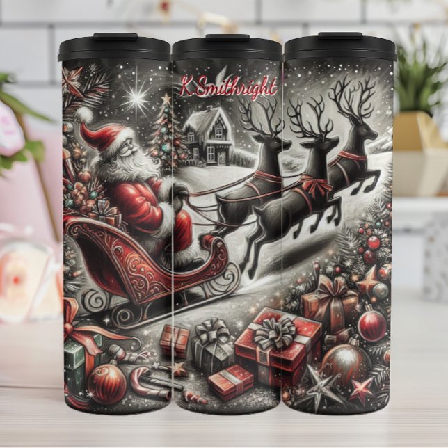 Jolly Santa and Happy Reindeer Thermal Tumbler (Creator Uploaded)