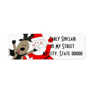 Jolly Santa and Reindeer Return Address Label