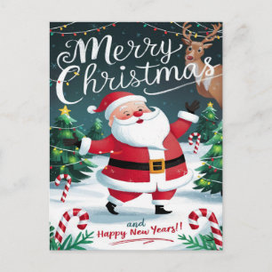 Jolly Santa and Sweet Candy Canes Christmas Postcard