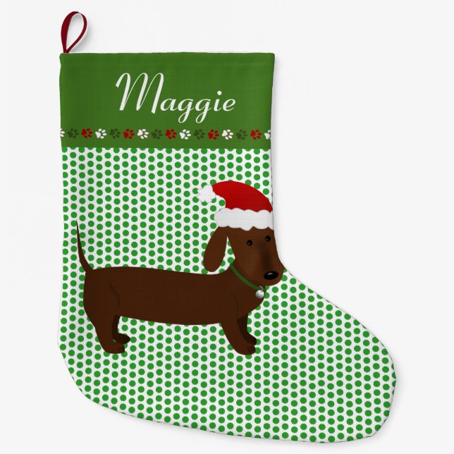 Jolly Santa Brown Dachshund Personalised Large Christmas Stocking (Front)