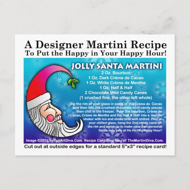 Jolly Santa Christmas Martini Recipe Postcard (Front)