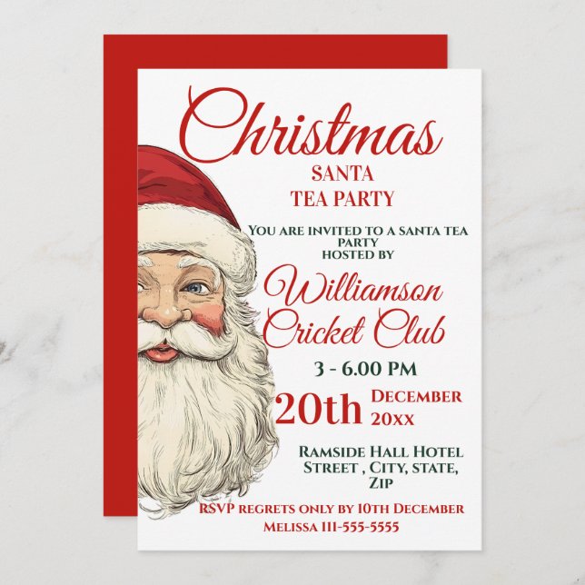 Jolly Santa Christmas Tea Party Invitation (Front/Back)