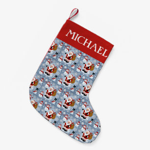 Jolly Santa Claus and Snowmen Christmas Pattern Small Christmas Stocking