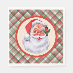 Jolly Santa Claus Christmas Plaid Party Paper Napkin