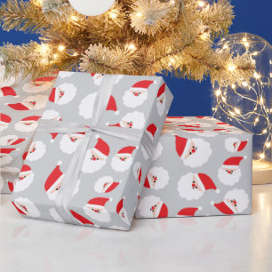 Jolly Santa Claus Christmas Present Grey Seamless Wrapping Paper