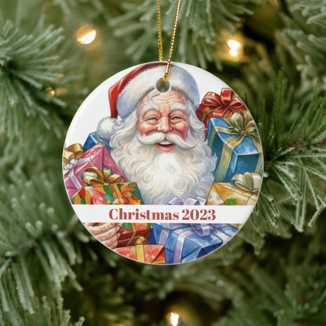 Jolly Santa Claus Classic Christmas Ceramic Ornament (Tree)